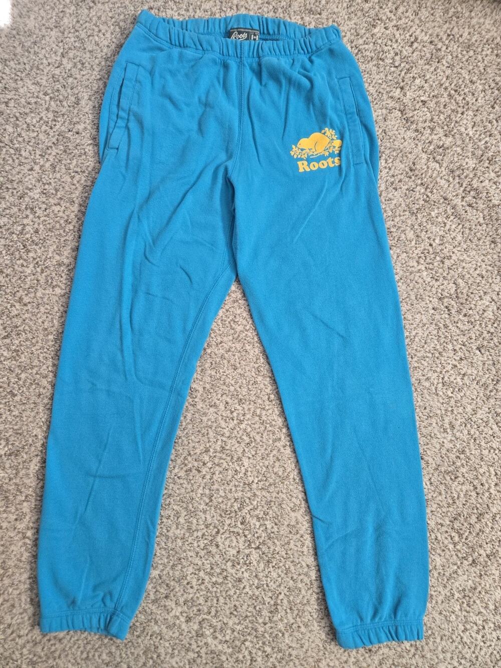 ROOTS Canada Jogger Sweatpants Teal Blue Casual Tapered w/ Pockets Size SP